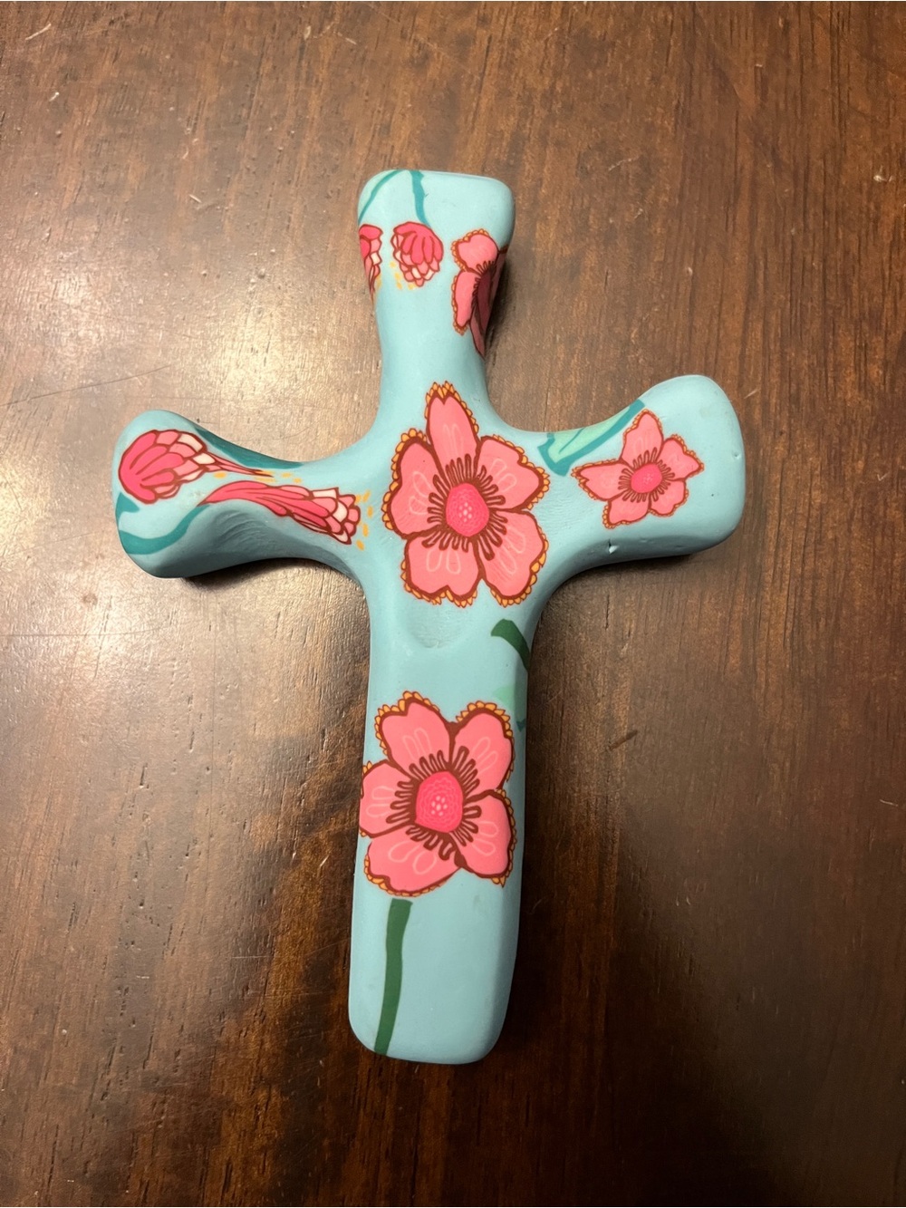Hand-Painted Blue Floral Ceramic Cross Wall Art